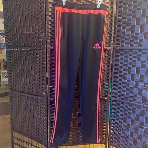 Adidas Track Pants Black with Coral Stripes Zip Up Ankle - Size Womens XL
